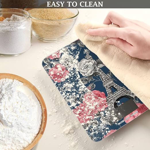 Food Scale Kitchen Scale for Baking Cooking Digital Food Weighing Measuring Scale Small Waterproof Electric Food Scale Blue French Eiffel Tower and Roses