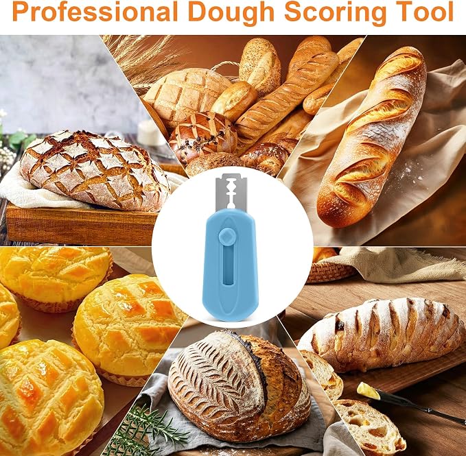 Bread Lame Dough Scoring Tool Set, Professional Sourdough Scoring Tool & Bread Scorer with 5 Razor Blades, Finger Protectors Bread Razor for Artisan Baking Blue