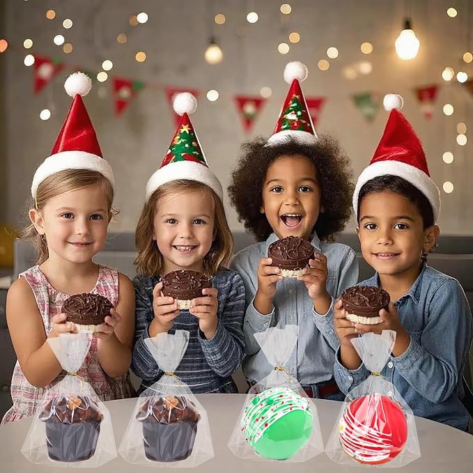 NEKSUNBAK 100Pack 6x7 Cellophane Cupcake Bags with Gold Twist Ties, Flat Bottom–Food Safe Bakery Packaging for Muffins, Chocolate Bombs, Cookies&Macarons–Perfect for Party Favors&Holiday