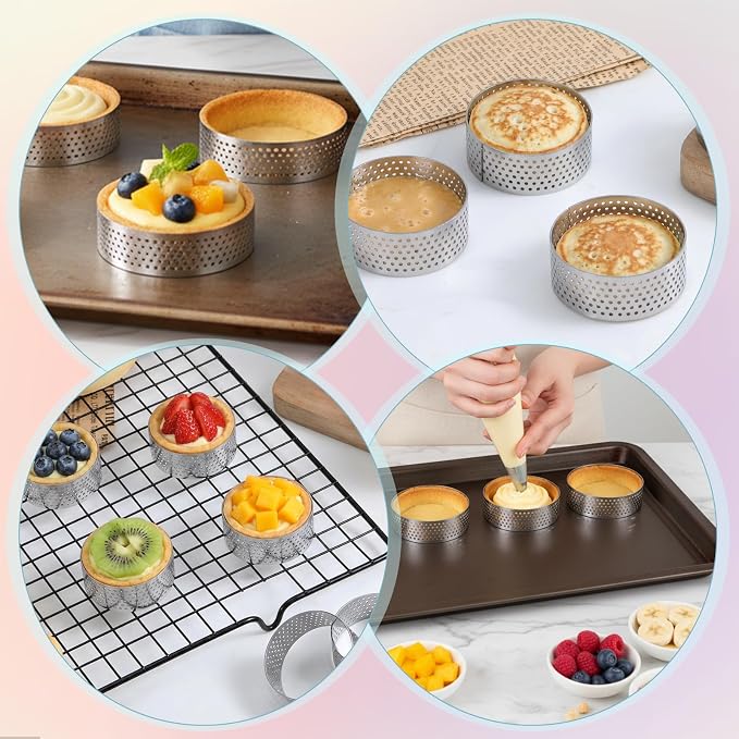32 Pack 2 Inch Stainless Steel Tart Ring, Crumpet Rings Cake Ring Heat-Resistant Cake Mousse Rings Metal Pastry Mold for Dessert Baking Cooking Pastries