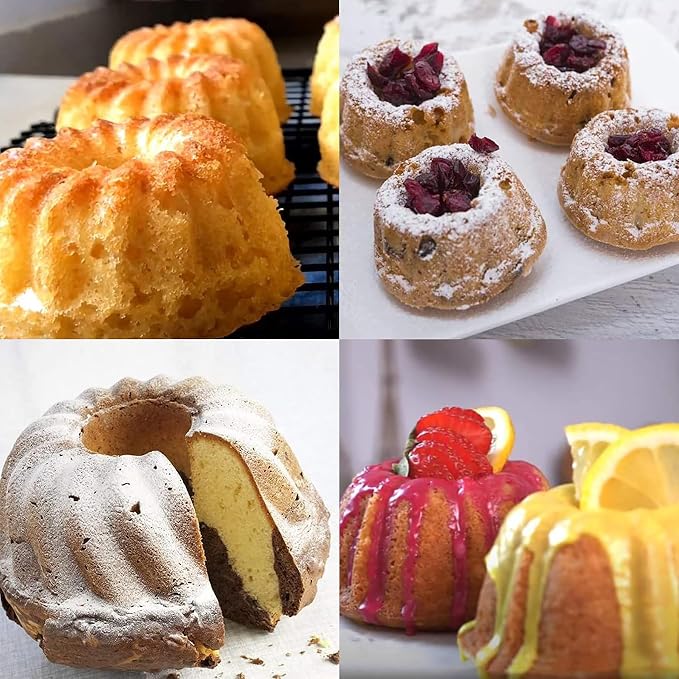 Mini Cake Pan,6-Cavity Fluted Tube Cake Pan, Non Stick Silicone Fancy Baking Molds for jello, Cupcake, Doughnut, Cornbread (Set of 3)