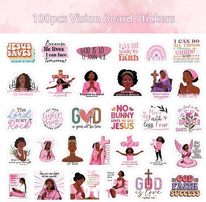 100 Pcs Christian Prayer Board Stickers, Jesus Sticker for Water Bottles Laptop Scrapbook Journaling Planner, Bible Study Vision Board Supplies Christian Easter Gifts