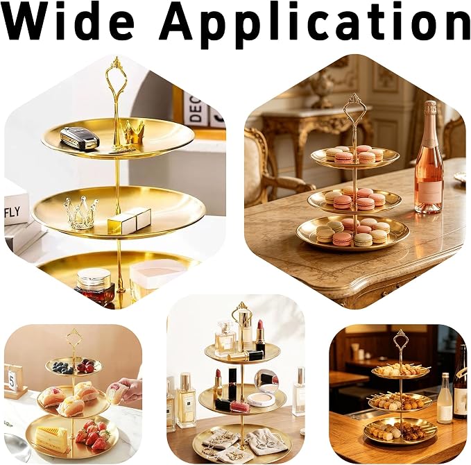pson 1 Set 3 Tier Stainless Steel Cupcake Stand Holder, Tiered Dessert Display Tower for Wedding, Birthday, Party & Holiday Table Decor(Gold)