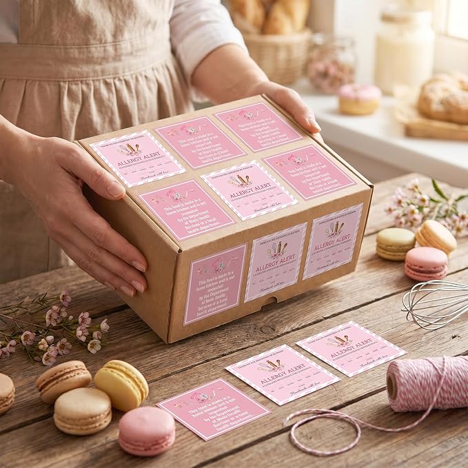 1000 Pcs Cottage Food Law Labels Stickers Allergen Warning Sticker | Baked with Love, Homemade Kitchen Inspection Statement Decals, Bakery Labels Stickes, DIY Crafts Homemade Bakery Baked Food