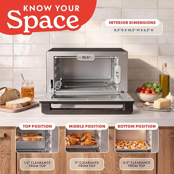 Gourmia Toaster Oven Digital Air Fryer - Convection Mode with 4 Slice Capacity, 3 Rack Positions, 12 Presets, Toast, Bagel, Bake, Roast, Broil, Dehydrate, Popcorn, Fits 9" Pizza, Black