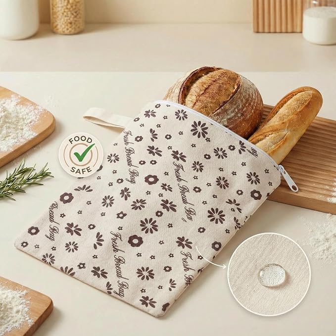 2-Pack Extra Large Beeswax Bread Bags with Zipper Seal – Reusable Bread Storage Bags, Eco-Friendly Natural Beeswax Lining, to Keep Homemade Bread Fresh for Sourdough & Artisan Loaves (grey) | with Zipper