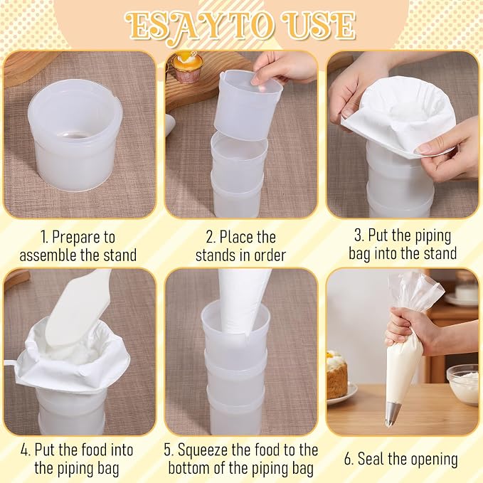 Cake Piping Bag Holder Piping Bag Filling Stand Adjustable Height | Plastic Piping Bag Stand for Filling Cake Decoration Tools Translucent, Clear Cream Icing Bags Rack for Home Bakers Chefs