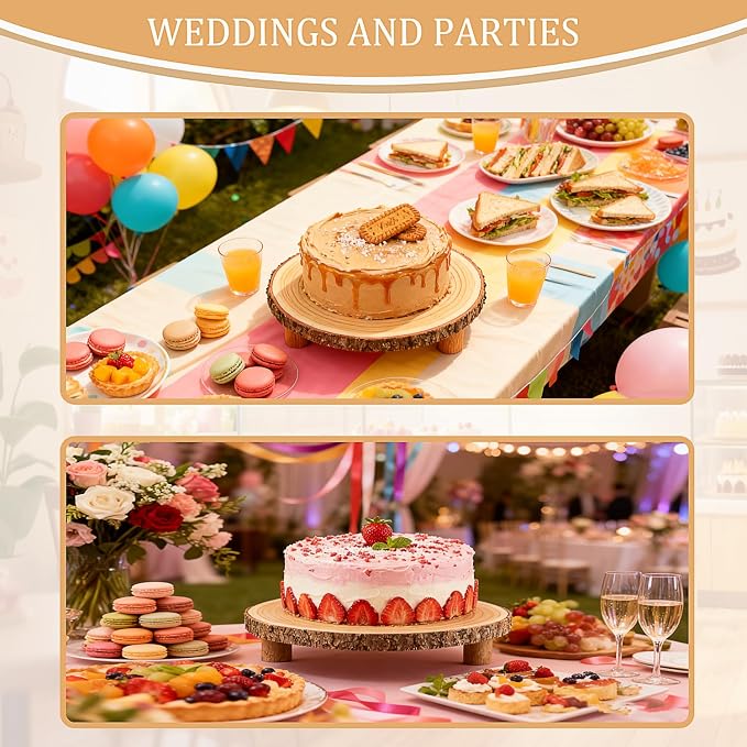 Rustic Wood Cake Stand,11-13 Inch Natural Wood Slice with Legs,Round Cake Display Stand for Weddings,Party & Birthday,Decoration