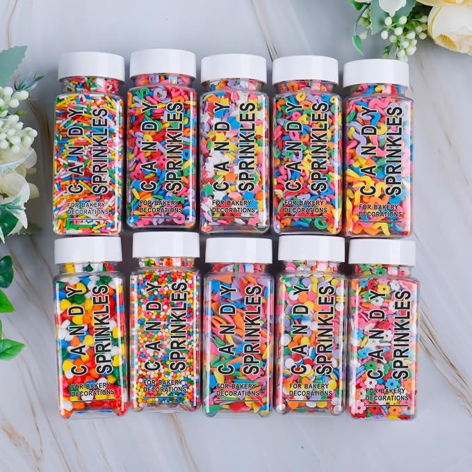 Rainbow Flower Sprinkles for Baking, Edible Birthday Sprinkles for Cake, Cookies, Ice Cream and Macaron Decorating