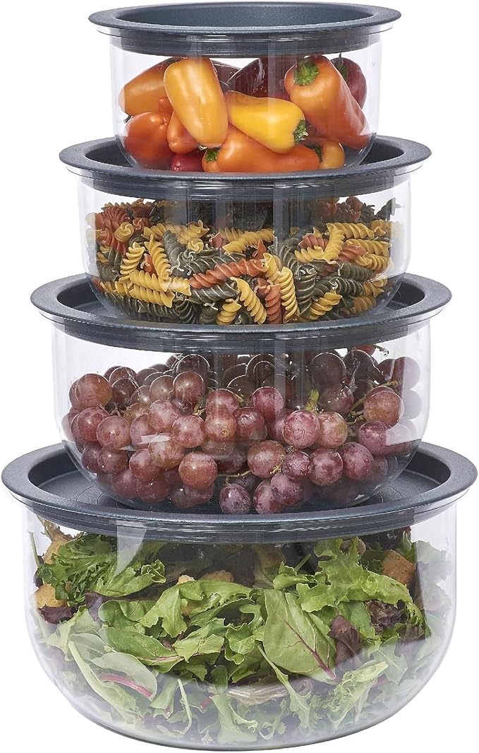 Buddeez Tritan™ Bowl Set 8 Piece - Crystal Clear Nesting Storage Bowls for Kitchen - BPA Free Mixing Bowls with Lids