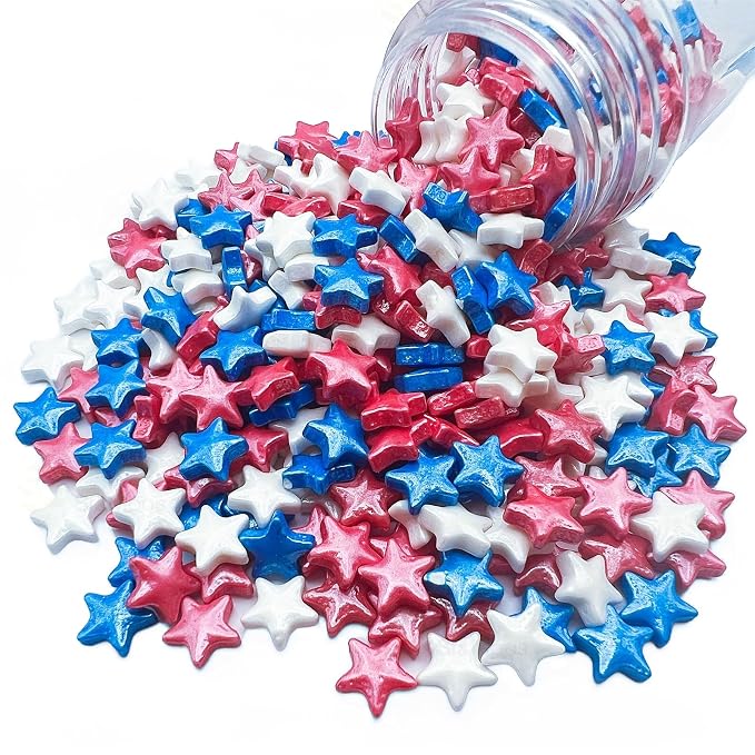 SE Si&Moos Edible Patriotic Stars for Cake Decorating Red White and Blue Sprinkles Fourth of July Cake Decorations Star Cupcake Decorations Shower Party Holiday Supplies 3 OZ