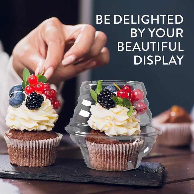 Individual Cupcake Containers (200 Pack) | Clear Plastic Disposable Cupcake Boxes/Holders | Single Cupcake Holder with Dome Lid Bulk | BPA-Free Plastic Cupcake Muffin Container Carrier Boxes to Go