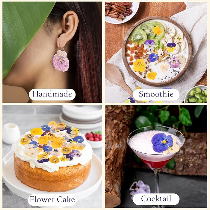 50 Pcs 10 Kinds Natural Dried Pressed Edible Flowers for Cake Topper Decorating - Mix Viola Tricolor for Cupcake Toppers, Cocktails, Resin Jewelry Making, DIY Art Crafts