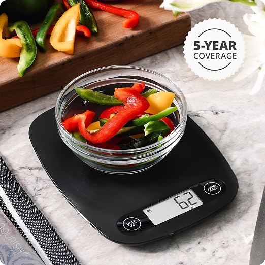 Greater Goods Food Scale ā Digital Kitchen Scale, 1g Precision, Easy-Tare & Quick Conversion, Slim Compact Design, Durable & Portable | Ideal for Cooking, Baking & Meal Prep (Matte Black)