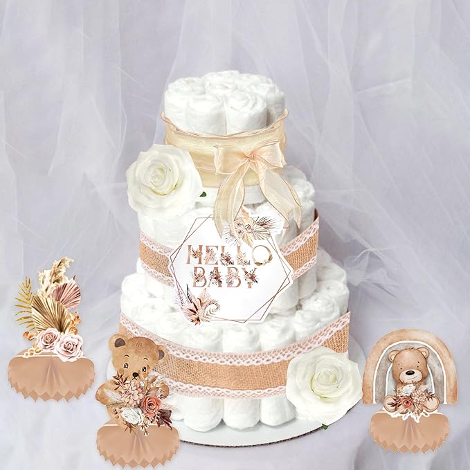 Boho Baby Shower Diaper Cake Decorating Kit Party Supplies Gender Reveal Decorations Baby Shower Gifts Cake Topper