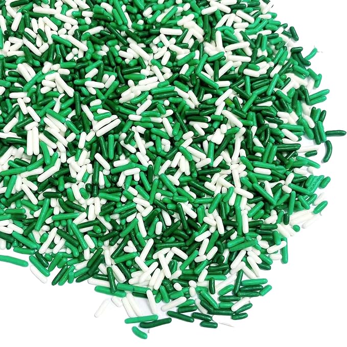 Sentovac St Patrick Soft Jimmies Sprinkles Edible for Cake Decorating Green White Sprinkles Sugar Candy Cookie Cupcake Topper Ice Cream Baking Decorations Vanlentine Christmas Supplies 3.35oz
