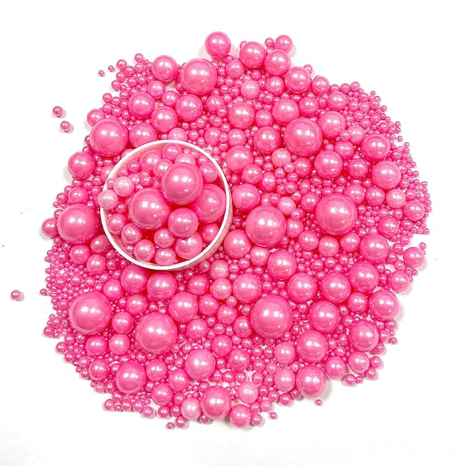 Sprinkles Edible Pink Pearl Sugar Sprinkles Candy 142g/5.01oz Mix Size Pink Pearls Baking Cupcake Toppers Cookie Ice Cream Decorations for Wedding Parties Valentines Day Halloween Christmas