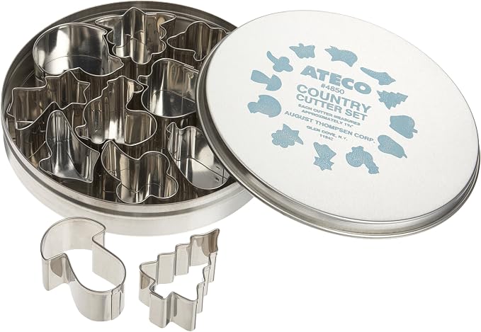 Ateco Plain Edge Country Life Cutters in Assorted Shapes, Stainless Steel, 12 Pc Set