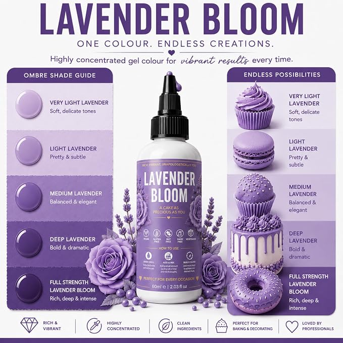 Confect Lavender Bloom Gel Food Coloring – Highly Pigmented Gel Based Food Color for Buttercream, Cakes, Cookies & Baking – 60mL / 2 FL OZ