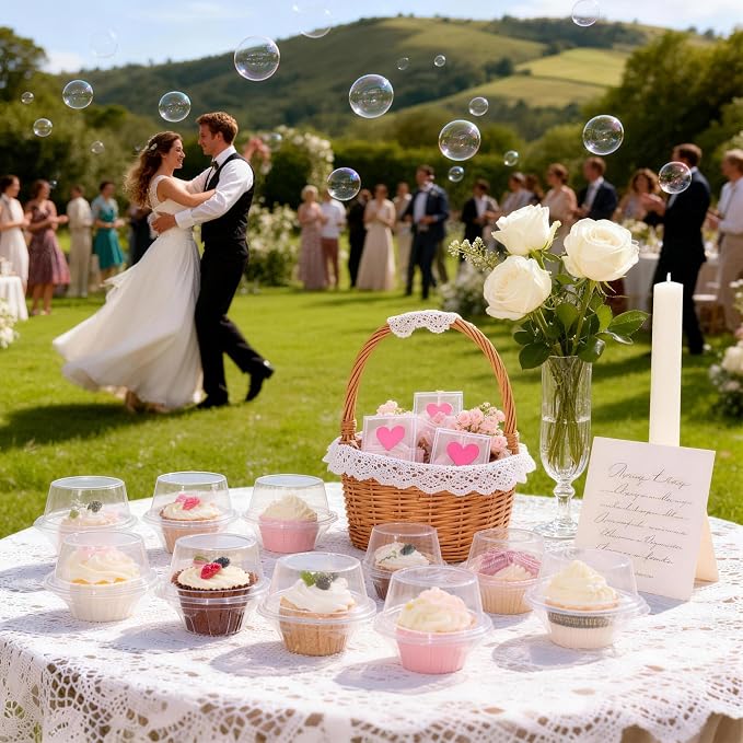 100 Pcs Cupcake Boxes Plastic Individual Cupcake Containers Single Cupcake Carrier with Connected Airtight Dome Lid for Party