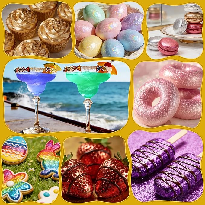 16 Colors Edible Glitter for Drinks - Shimmer Edible Cake Decorations, Food Grade Luster Dust Edible for Cakes, Icing, Party, Vegan, Gluten Free