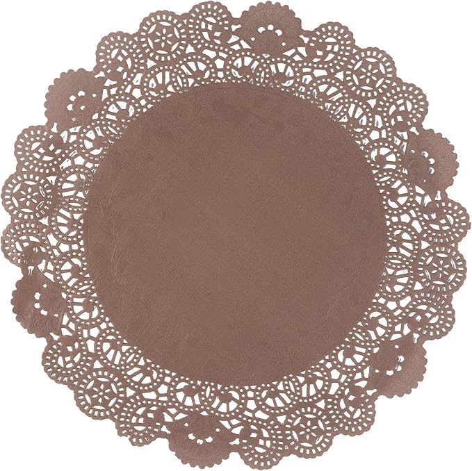 Restaurantware-Pastry Tek 12 x 12 Inch Paper Lace Doilies, 4000 Disposable Table Doilies - Elegant Lace Finish, Long Lasting, Brown Paper Placemat, for Pastries, Cupcakes, Desserts