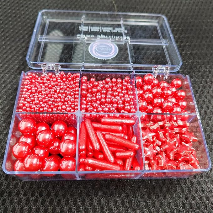 Homankit Red Pearl Sprinkles for Cake Decorating, Edible Red Star Sugar Sprinkles for Cake Decorations Baking Cupcake Toppers Ice Cream Toppings and Cookie Decorating Wedding Party Christmas Supplies