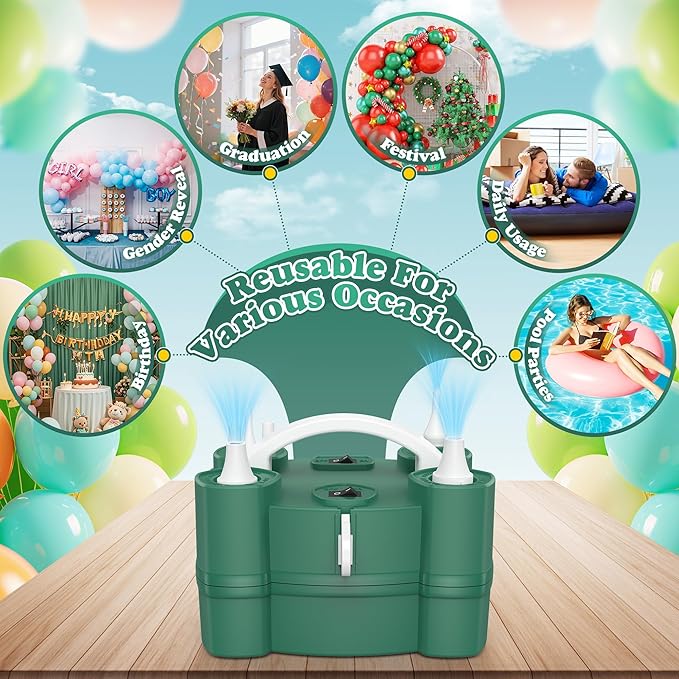 Balloon Pump 4-in-1 Electric Balloon Inflator with Triple Inflating Ports for All Balloons Air Filler Machine for Sports Balls Inflator Deflator for Inflatables