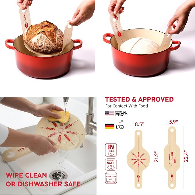 KneadAce Sourdough Kit, Sourdough essentials tools including round & oval proofing basket, round & oval bread sling, bread lame, bench scraper and baker's brush set and dough wand
