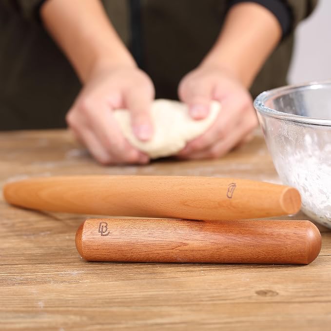 BAMBOO LAND- French Rolling Pin Set, 2 pcs, 16" & 8" Natural Wood | Rolling Pins for Baking Pastry, Dough, Bread, Cookie, Pizza, Kitchen Essentials