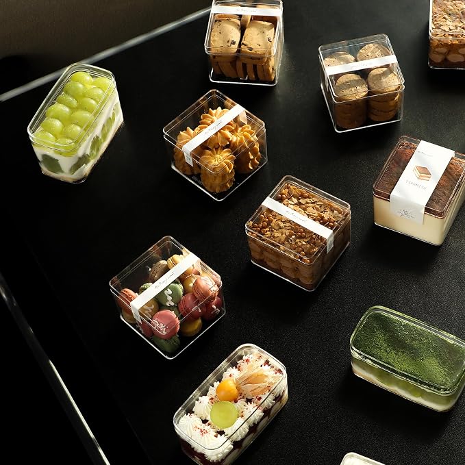 10oz Plastic Dessert Cups with Lids and Sporks,Stickers,Tiramisu Containers,Cookie Containers,Clear Food Containers for Fruit,Pudding,Mousse, Tiramisu Cups With Lids