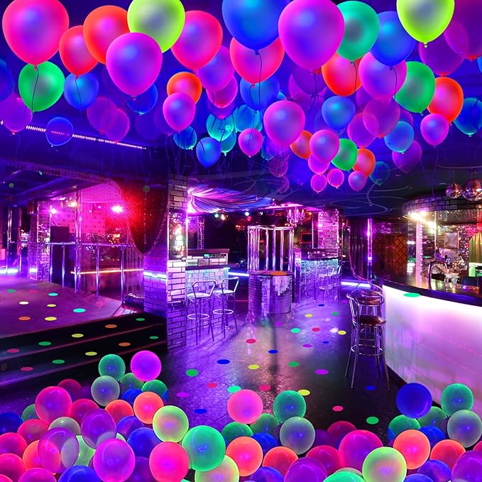 120 Pcs UV Neon Balloons, Blacklight Reactive Fluorescent Balloons Glow in the Dark Birthday Decorations for Birthday, Wedding, Neon Party, Glow Party Decorations Supplies