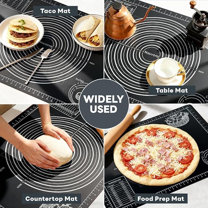 Extra Large Baking Mat - 28" Silicone Pastry Mat, Reusable Non-Stick Dough Mat with Measurement for Fondant, Rolling Dough, Pie Crust, Pizza and Cookies, Black
