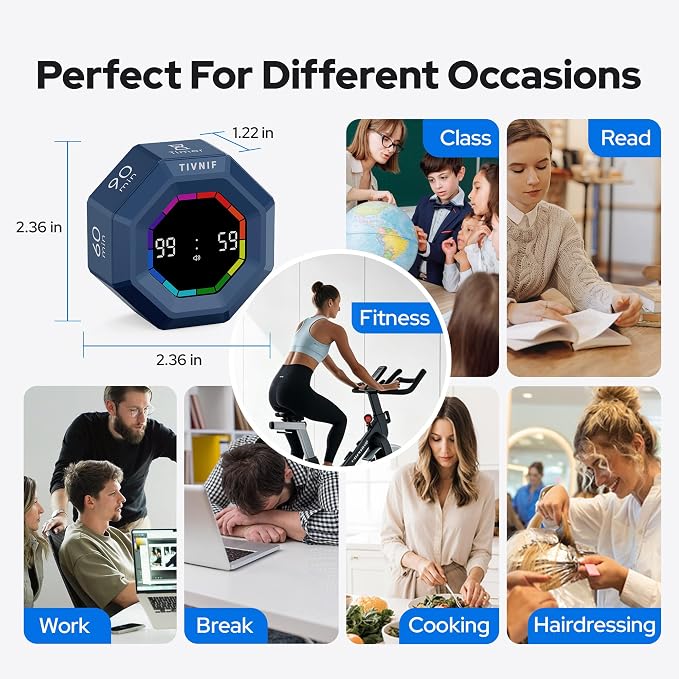 Visual Timer for Kids Kitchen Timer Pomodoro Magnetic Visual Countdown | Smart Gravity Sensing Timer with Large Display Loud Alarm for Study Cooking Classroom Homework Time Management