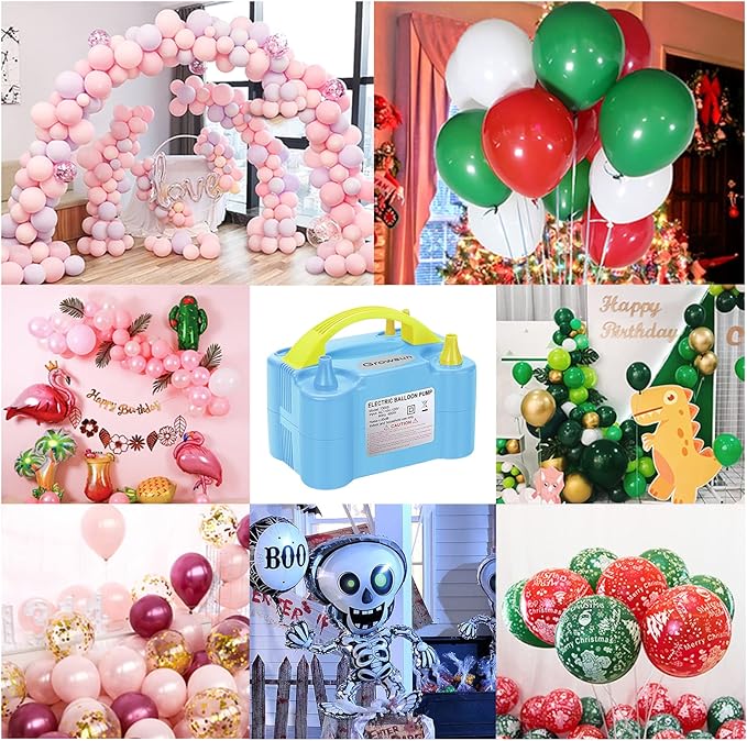 Growsun Electric Balloon Pump Air Inflator Portable Automatic Dual Nozzle Balloon Blower 110V 600W for Birthday Baby Shower Balloons Party Decorations