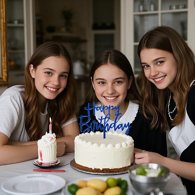 Blue Happy Birthday Cake Topper - Acrylic WordArt Design for Cakes and Cupcakes, Suitable for Birthday Party Decoration