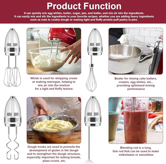 Hand Mixer Accessories and Attachments Beater, Whisk for Kitchenaid Mixers | Set of 6 Stainless Steel Hand Mixer Beater, Whisk, Blending Rod and Dough Hooks Compatible with Kitchenaid KHM3 KHM5 KHM7