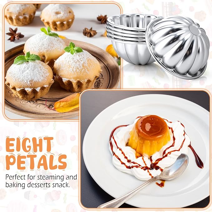 Honeydak 24 Pack Pudding Cup Pans Mini Fluted Cake Small Jelly Pans Aluminum Alloy Reusable Cake Tartlets for Baking Egg Tart Flan Cupcake Bread Muffin Brownie Pudding, Non-sticky(R-22)