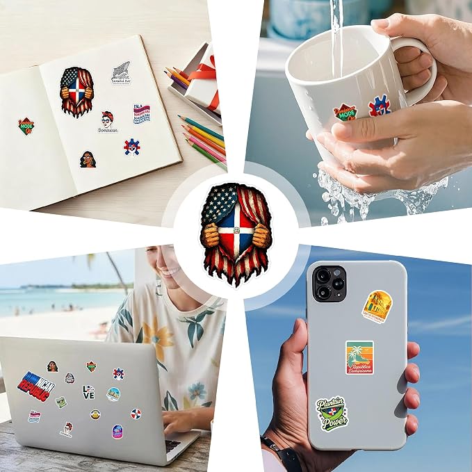 100 PCS Dominican Republic Stickers Pack, Caribbean Travel Vinyl Waterproof Decals of Punta Cana Puerto Plata Samaná Santo Domingo Culture Food Flag Beach Art for Laptop Water Bottle Scrapbook