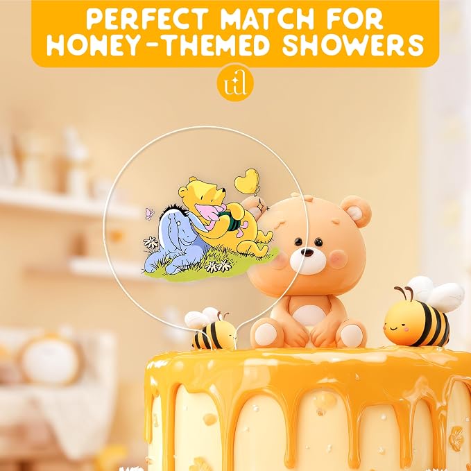 Woodamore Classic Pooh Baby Shower Cake Topper - Acrylic Cake Topper Baby Shower Decorations, Pooh Cupcake Toppers Winnie Birthday Decorations
