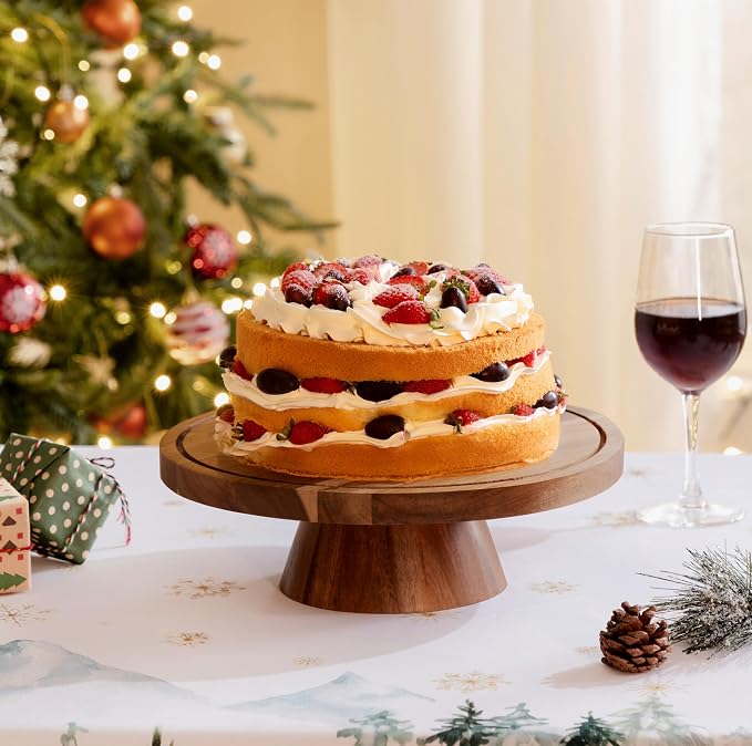 Farmyards Acacia Wood Cake Stand with Acrylic Dome Lid - 12in Acacia Wood 2-in-1 Footed Round Cake Holder, Cake Plate Display with Cover for Baking Gifts, Large Dessert Table Display Set & Charcuterie Board for Parties