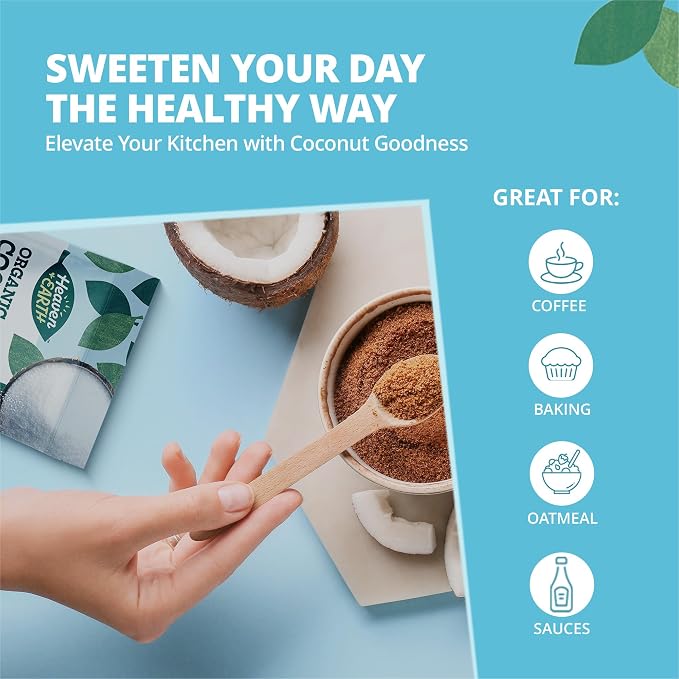 Heaven & Earth Organic Coconut Sugar, 16oz | Low Glycemic | Unrefined Sugar Alternative | Natural Sweetener | Coconut Palm Sugar