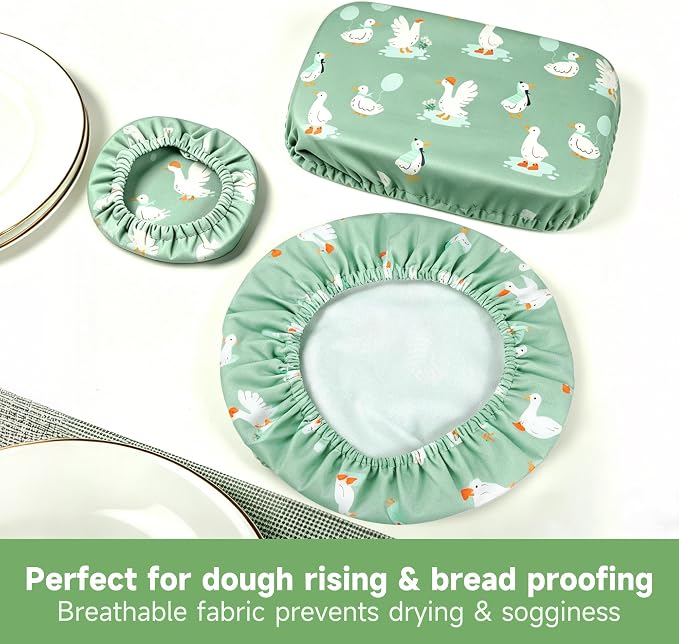 Reusable Bowl Covers, Elastic Cotton Cloth Sourdough Bread Cover, Reusable Bowl Caps for Bread Proofing Baskets and Large Mixing Containers, 3 Pack, Goose