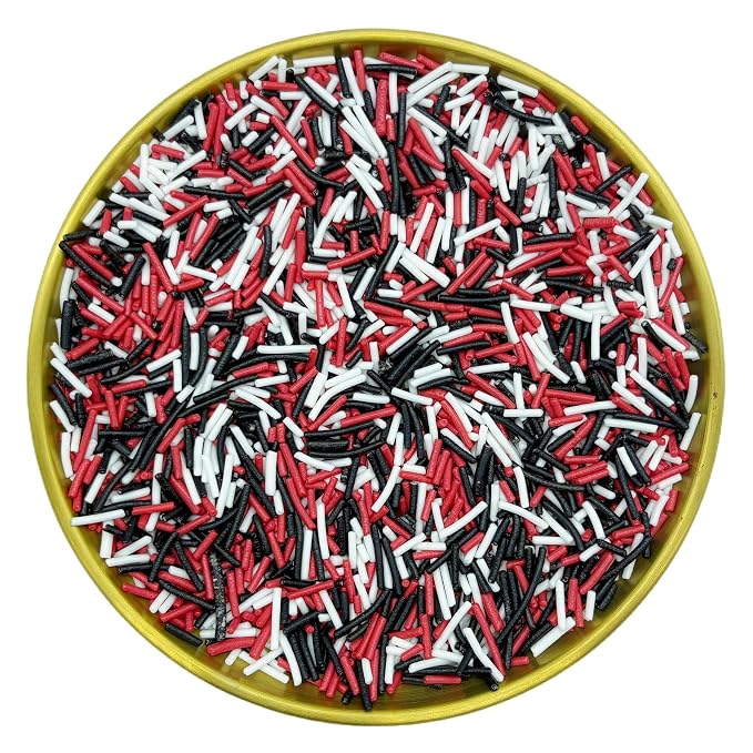 Red & White & Black Halloween Jimmy Sprinkles Edible Mix Size Jimmies Cake Decorations Soft Jimmies for Topping Ice Cream, Cookies, Cakes, Wedding, Valentine Christmas Supplies 3OZ