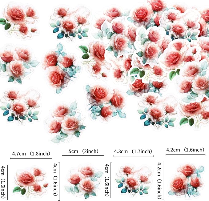 40Pcs Edible Red Rose Cupcake Toppers Roses Blossom Cupcake Picks for Floral Birthday Rose Theme Bridal Shower Proposal Party Engagement Wedding Anniversary Valentine's Day Party Decorations