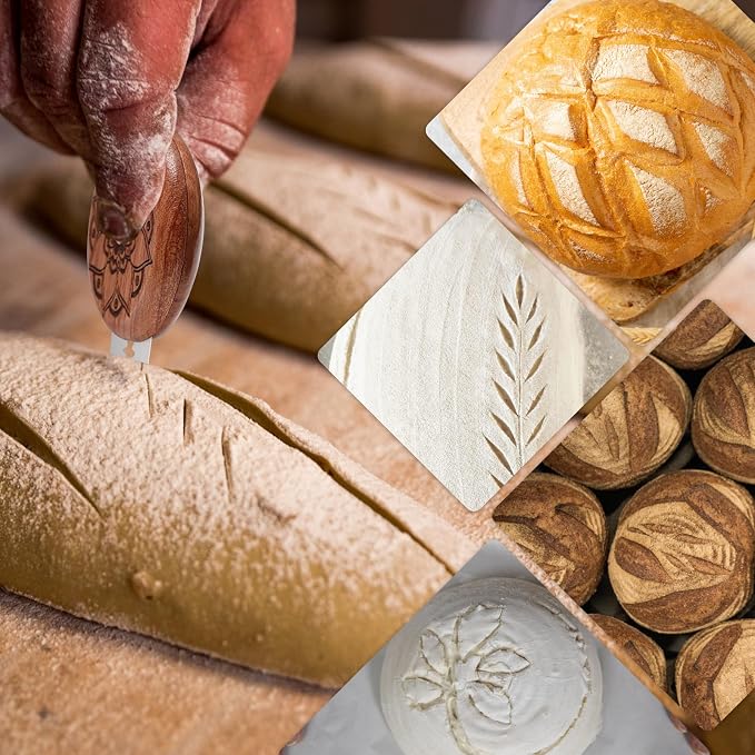 14 PCs Wooden Bread Lame Cutting Set, Scoring Tool for Sourdough Bread, Including 2 Sourdough Blade, 2 Leather Protective Covers, 10 Blades
