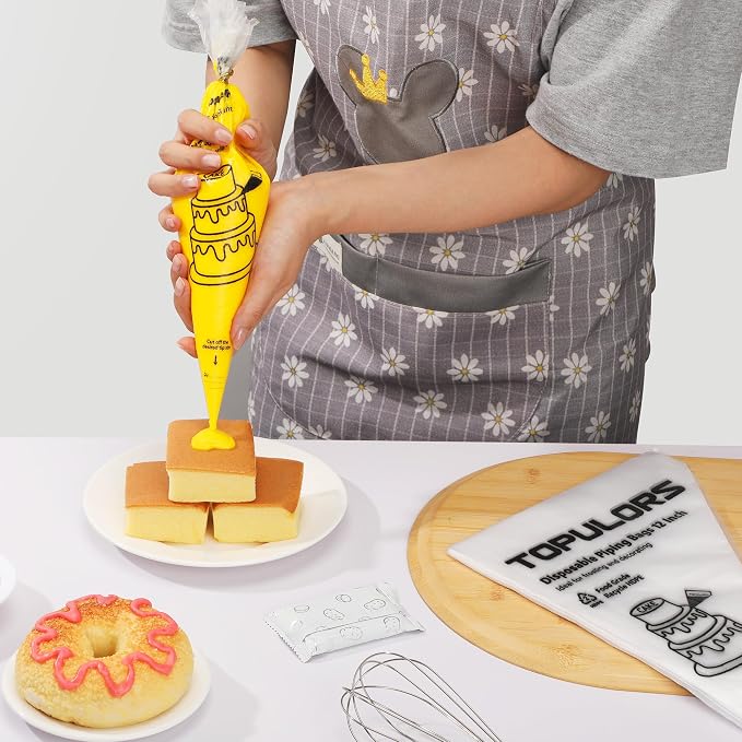 TOPULORS Disposable Piping Bags, 12"H 14" Full Size, 100PCS Pastry Bags with Twist Ties, Extra Thick Tear Resistant Non-Slip Tipless Icing Bags, Easy Squeeze for Cake Cookie Frosting Decoration