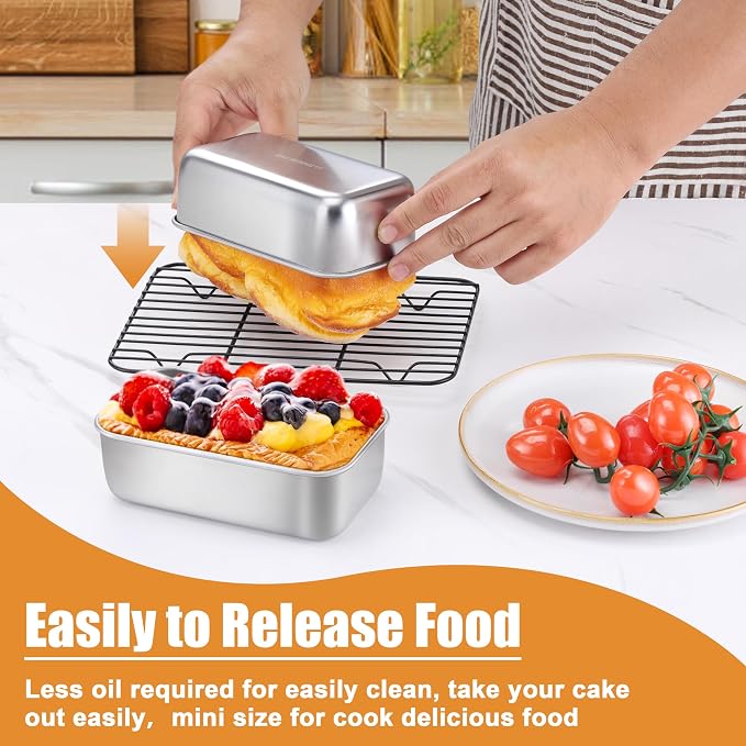 P&P CHEF Stainless Steel Mini Bread Loaf Pans, 3 PCS, Lasting & Rust-free | 6.3 x 3.5 Inch, Small Size for Air Fryer & Oven, Ideal for Bread, Meatloaf, Cake and Brownies, Food Grade, Dishwasher Safe