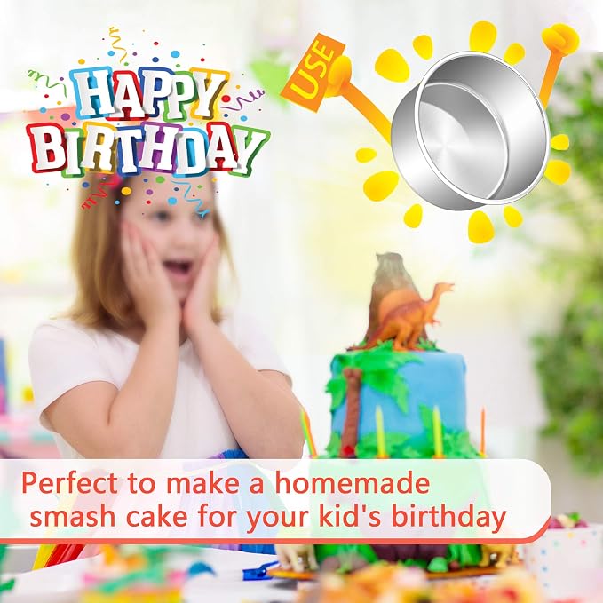 E-far 6 x 3 Inch Round Cake Pans, Stainless Steel Deep Cake Baking Pan Tin for Birthday Wedding Party Chiffon Cheesecake, Healthy Metal & Straight Side, Oven & Dishwasher Safe - Set of 2