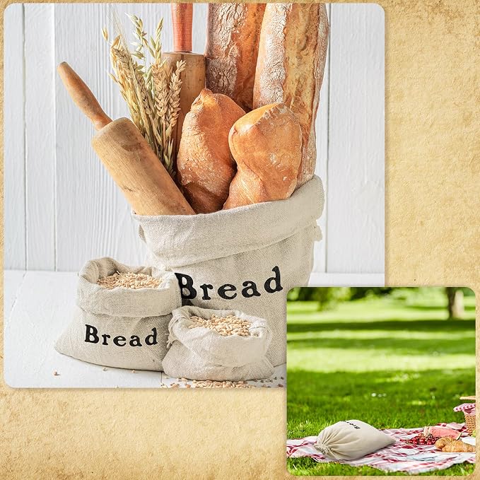 Woanger Linen Bread Bags - Reusable Bread Storage for Homemade Loaves & Pastries - Unbleached, 12 x 15 Inch - Perfect for Bakery, Picnic, Wedding & Camping (6 Pieces)